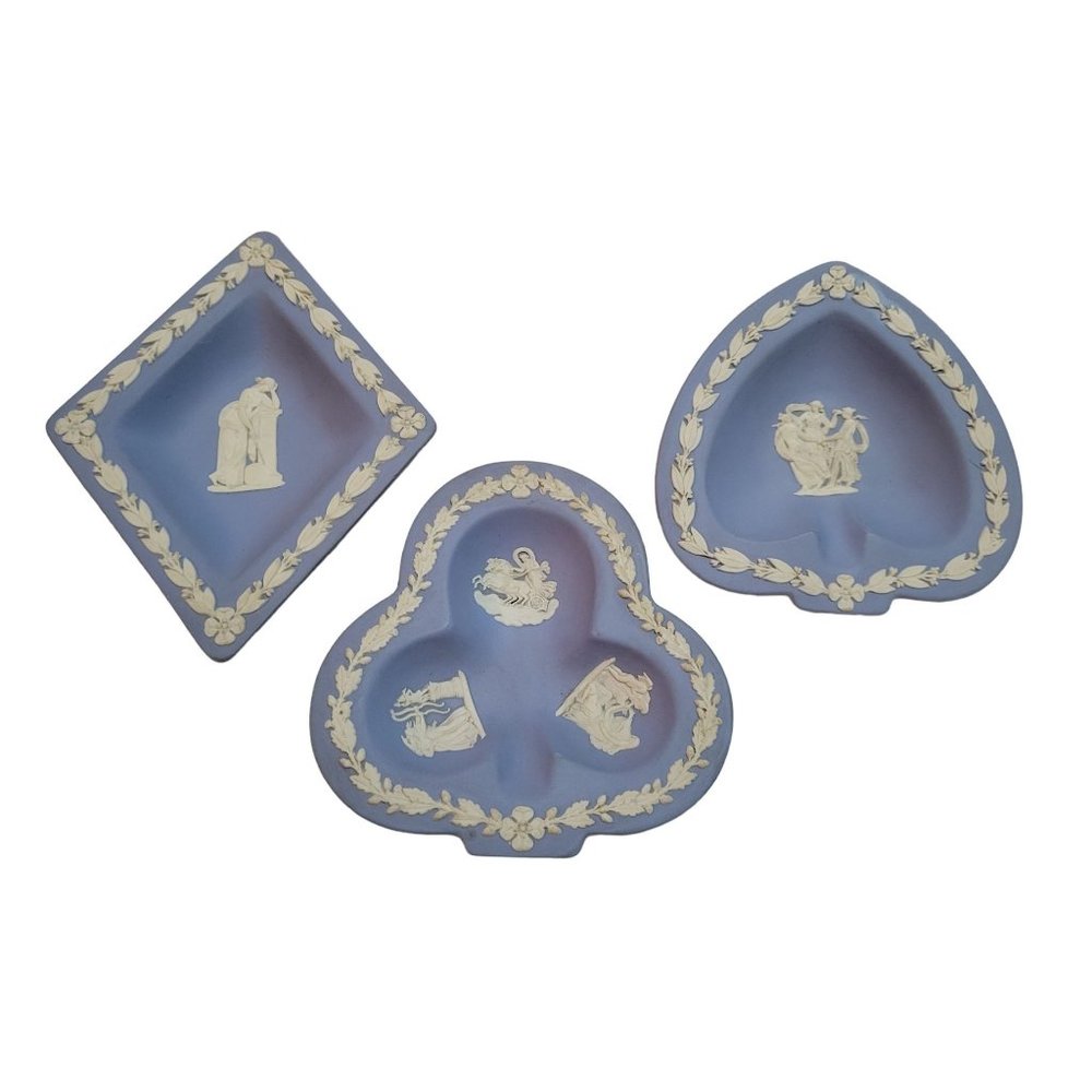 Vintage Wedgwood Blue Jasperware, Set of 3 Card Suit dishes
